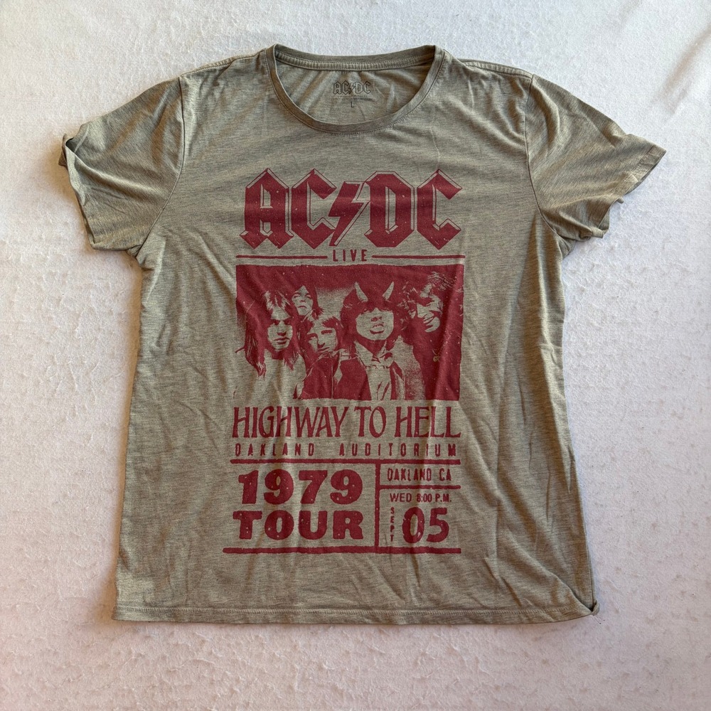AC/DC Highway To Hell 1979 Tour Graphic T-Shirt Mens Large Gray Short Sleeve